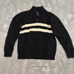 Vintage Polo by Ralph Lauren Black Zip-Up Sweater with Cream Stripes